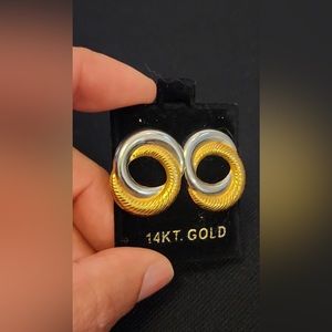 14K Solid Two Toned Gold Interlock Double Circle Earrings
